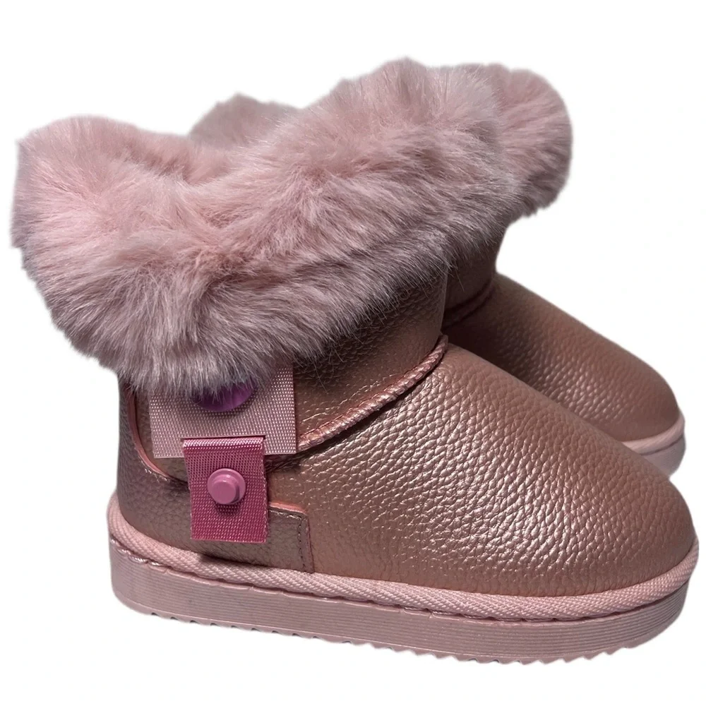 Apawwa Toddler Girls Rose Gold Faux Fur Winter Boots Size 26 (US-Toddler 10)